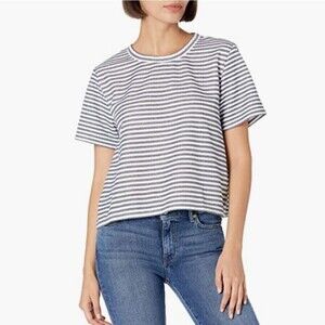 BB Dakota Blue and White Stripe Shimmer Crop Top
